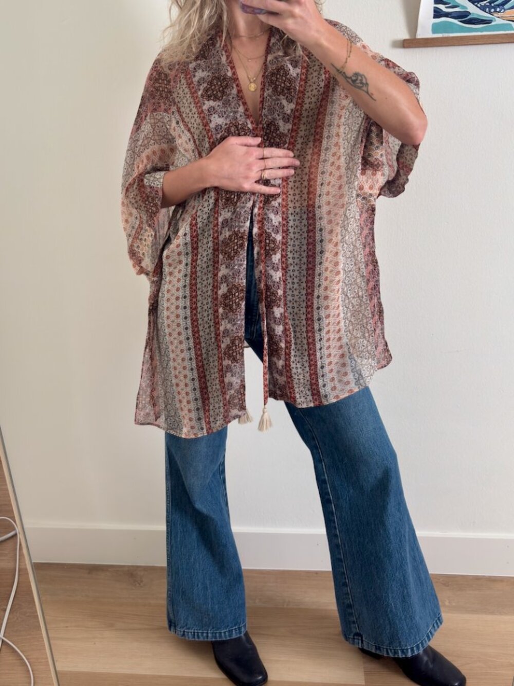 Massimo Dutti Boho Paisley Shawl Kimono Lightweight Sheer Wrap